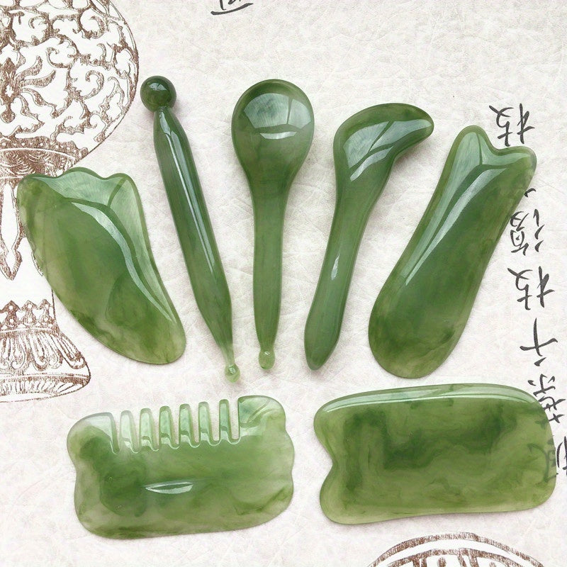 7pcs Gua Sha Beauty Massage Tool Set - Natural Resin Gua Sha Scrapers For Face, Back & Neck - Relax Muscles & Release Stress - Mother's Day Gift